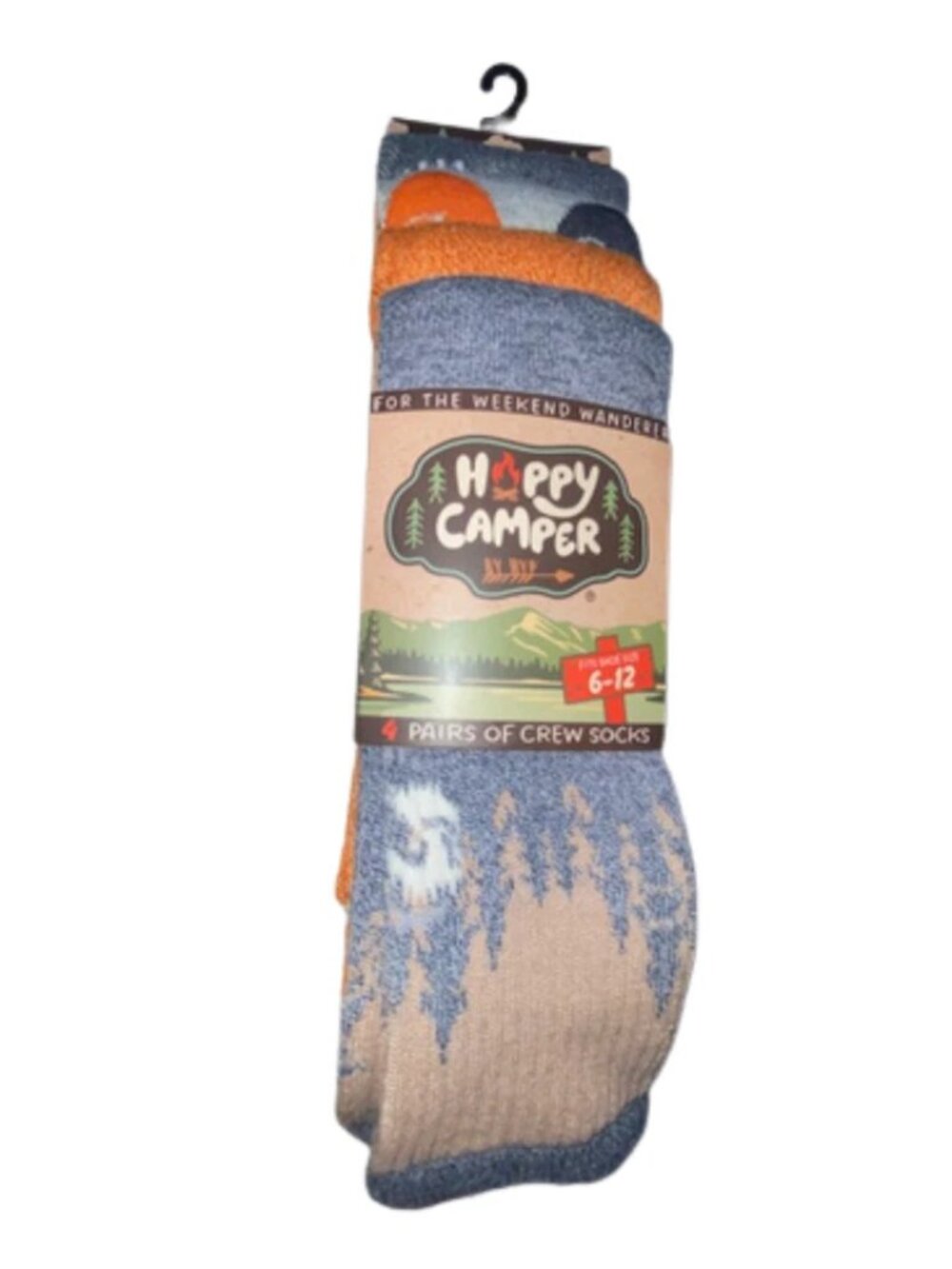 Happy Camper 4 Pair Sloth Going Camping Theme Men's Novelty Crew Socks - Picture 2 of 7